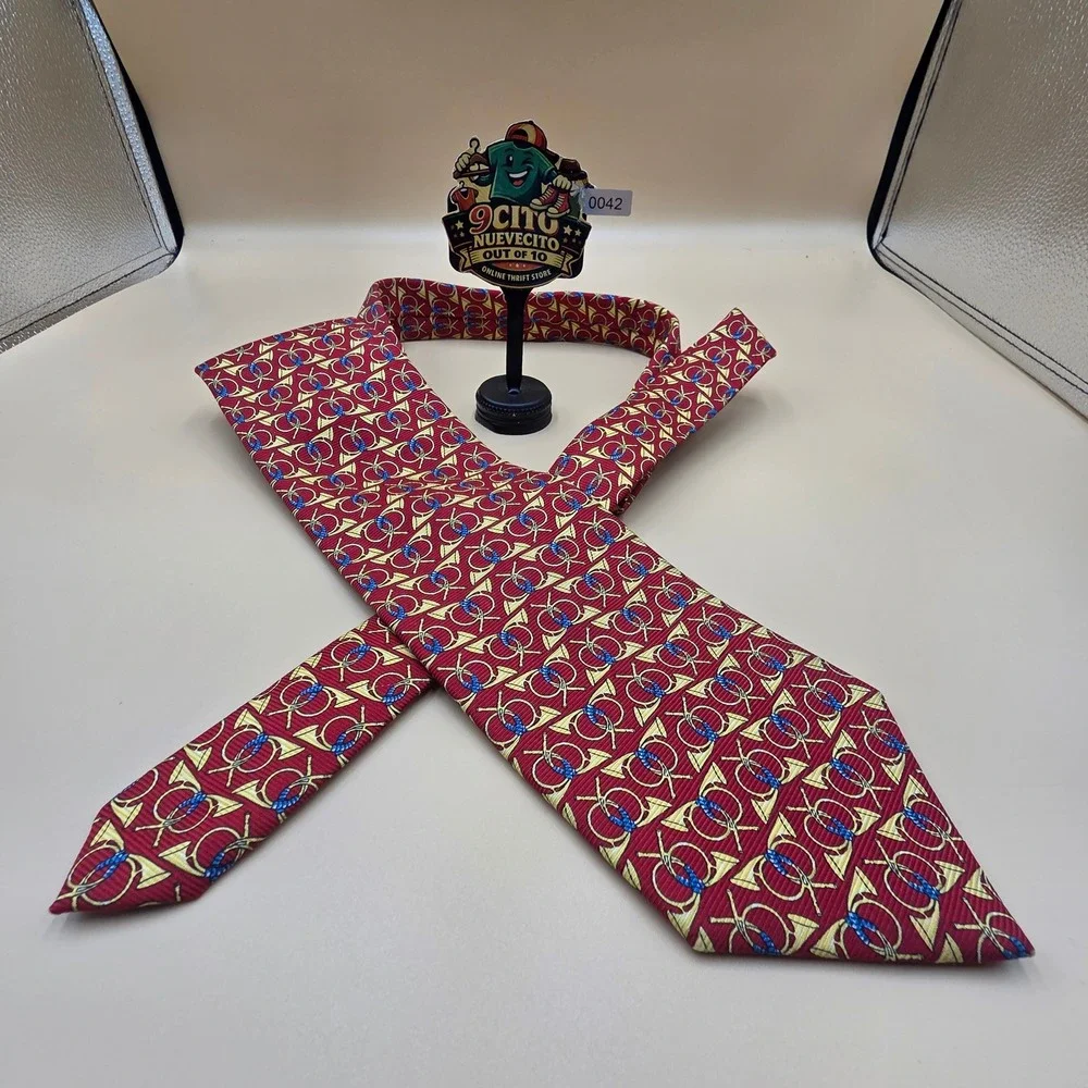 Jos. A. Bank Executive Collection Silk Tie Red Gold Hunting Horn Made in USA